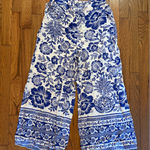 Rachel Zoe Linen Blend Blue and White Floral Women's Jeans Photo 0