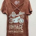 Affliction  American Custom Top Womens Small Rust Biker Motorcycle Grunge Y2K Photo 0