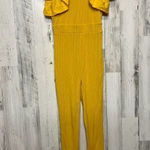 Haute Monde  Mustard Yellow Ruffle Sleeve Jumpsuit | Women’s Small | Stretchy Rib Photo 0