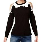 INC  Cold Shoulder Lace Trim Pullover Sweater Black Photo 0