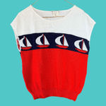 Cambridge Court Vintage Nautical Sailboat Sweater Vest Red White Blue Preppy S Photo 0