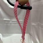 Handmade  Pink and White Polka Dot Wristlet Keychain with Pink Pompom Photo 0