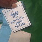 NWT Trader Joe’s Blue and White Mini Paster Canvas Tote Bag Photo 4