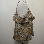 Lucky Brand Green & Yellow Geometric Cold Shoulder Flutter Top Size Large Photo 2