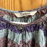 TUCKER Silk Blue Purple Abstract Stripes 3/4 Sleeve Midi Dress Medium Photo 6