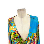 Natori  Paradise Found Wrap Kimono Robe‎ Floral Print Blue Size Medium Photo 3
