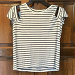 American Eagle  Top Shirt Cold Shoulder Size Large Ribbed Stripes Black White Photo 0