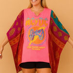 Tabi Myers Handmade AC/DC One of a Kind Poncho Top Pink Multicolor One Size Red Size undefined Photo 0