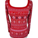 PINK - Victoria's Secret NWT  Red Winter Sweater Print Waffle Thermal Pajama Top Photo 0