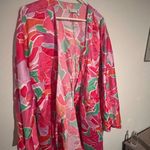 ASOS DESIGN Maternity satin wrap beach kimono with bold abstract print in pink Size undefined Photo 7