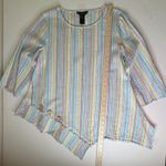 Ali Miles Striped Asymmetrical Hem Tunic Top Large Linen Cotton Coastal Colorful Blue Photo 6