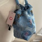 Gigi Chicago Blue Satin Floral Print Drawstring Bag NWT Photo 2