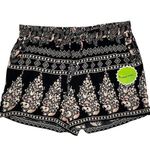 Nordstrom Breeze Ever Loose High Waisted Boho Paisley Print Rayon Shorts Black Large Photo 0
