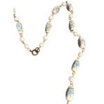 Vintage Floral Ceramic White Bead Necklace Gold Tone China Blue Flower 24" Photo 2