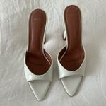 Amina Muaddi  White Pointed Heel Patent Leather Mules Sandal Block Heels Wedding Photo 2