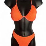 SHEIN Women's Two Piece Bathing Suit Medium Solid Neon Orange Bikini NWOT Photo 1