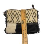 Myra Bag Southwestern Aztec Cowhide Leather Fringe Wristlet Clutch Black White Photo 6