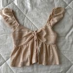 Urban Romantics Urban Romantic Cream Tie Front Ruffle Sleeve Eyelet Peplum Top Photo 0