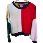 Tommy Hilfiger Colorblock Crewneck Sweatshirt Green Red White Pink L Oversized Photo 4