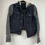 Free People Denim Hoodie Jacket With Grey Sweater Sleeve Womens Medium Jean Photo 1