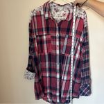Caslon  Pink Blue Long Sleeve Plaid Floral Button Up Top Blouse Women’s Size XL Photo 1