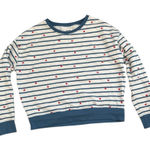 Pact Organic Cotton Pullover Sweatshirt | Blue Stripe Scattered Heart | Medium Photo 0