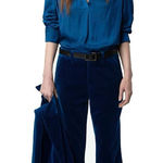 Zadig & Voltaire  Defile Prevy Velvet Pants in Blue Flared Bottoms Size 34 FR NWT Photo 0