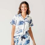 Katie Kime Apres Ski Toile Pajama Top in White & Navy Size M Photo 1