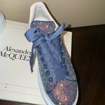 Alexander McQueen  Womens Blue Glitter-1-1/2" Platform Wedge‎ Sneakers Shoes 37.5 Photo 3