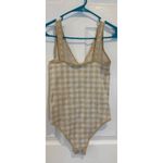 Aura  Gingham Bodysuit Sleeveless V-Neck Casual Cute Tan White‎ Size M/L Photo 3