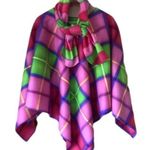 Bright multicolored plaid fleece handmade poncho & scarf set OS Size undefined Photo 0
