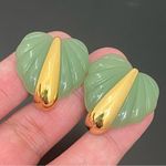 Unsigned Unique Vintage Molded Leaf Lucite Faux Jade Gold Photo 5
