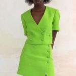 ZARA TEXTURED TWEED WEAVE FITTED Cropped Blazer w/Lapel Collar Green XS NEW Photo 9