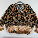 Desigual  Sumatra Black Floral Print Long Sleeve Blouse Batwing Size L‎ Bohemian Photo 0
