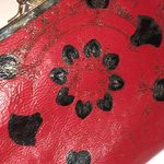 Vintage Leather Gold Tone Embossed Red Gilt Kiss Lock Clutch Purse Photo 7
