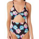 California Waves  Juniors Daisy Knotted Cutout High Leg Black One Piece Swim L Photo 1