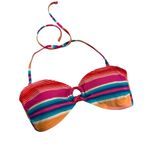 Aerie  Rainbow Striped Bandeau O Ring Tie Neck Bikini Top, Sz L Photo 3