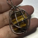 Tigers Eye Pendant Necklace Chakra Healing Stone Gold Wire Wrap Yellow Photo 2