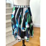Elie Tahari Blue Green Black Mod Italian Printed A-Line Skirt Photo 2