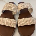 Sanuk  Women's‎ Woven Two Strap Slide Sandals Beige Brown Casual Shoes Size 9 Photo 1