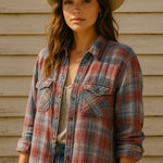 Free People  Plaid Shacket with Pockets and Metal Snaps – Size M-Coastal Boho Photo 0