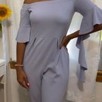 ASOS Bardot Lilac Lavender Off Shoulder Jumpsuit Ruffle Detail Sleeves 6 Photo 4