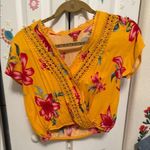 Guess Yellow Wrap Cropped Blouse Photo 0