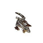 Vtg Clear & Green Rhinestones Reptile Lizard Gecko Jewelry Brooch Mint Condition Gold Photo 3
