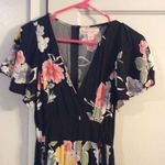 Band of Gypsies XS Black Floral Pant Suit Womens V Neck Photo 0