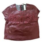 Romeo + Juliet Couture NWT Maroon Faux Leather Floral Short Sleeve Shirt Small Photo 0