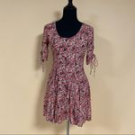 Free People Laced Up Corset Mid Sleeve Floral Mini Dress in Black Combo Size S Photo 4