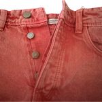 ZARA Faded Coral Pink Denim High Waisted Cut Off Jean Shorts "Space" Patches Photo 4