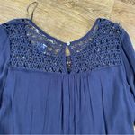Solitaire  Midi Dress Women L Blue 3/4 Sleeve Crochet Lined Boho Rayon Keyhole Photo 6