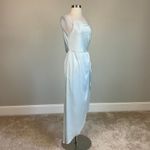 AQUA Satin One Shoulder High Low Sleeveless Shift Cocktail Dress Blue Size 12 Photo 3